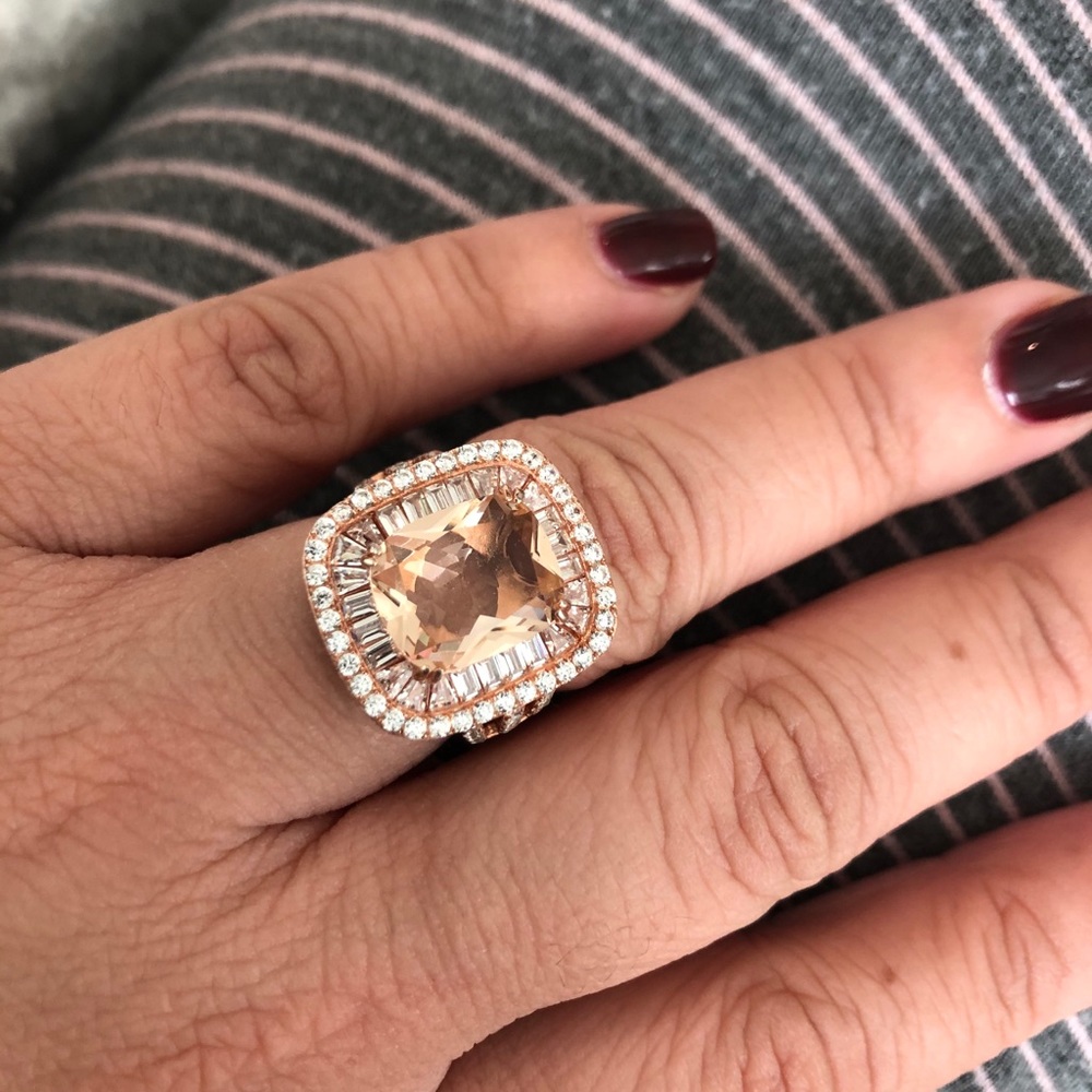 Synthetic oversized morganite cocktail ring